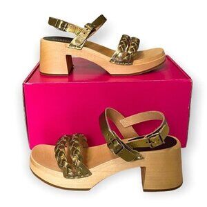 NWT Swedish Hasbeens Tanja Gold Leather Clog Sandals Size 37 EU